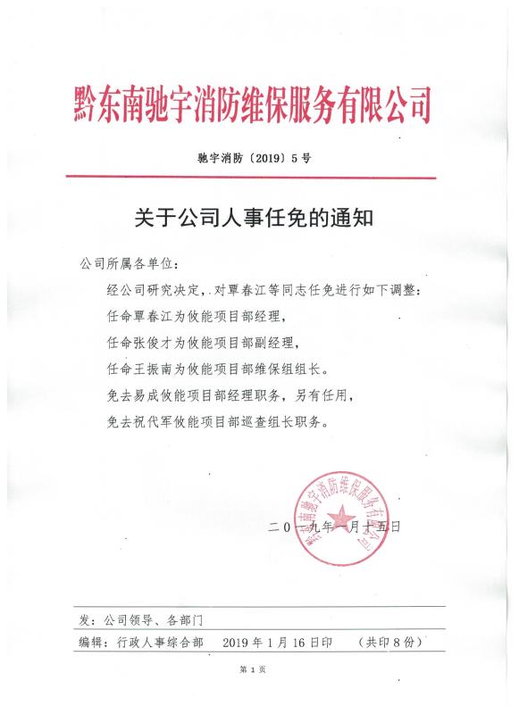 关于公司人事任免的通知